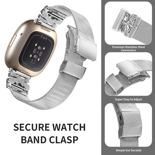 Klokkerem i rustfritt stål for Fitbit Versa 3/4/Sense 2, sølv