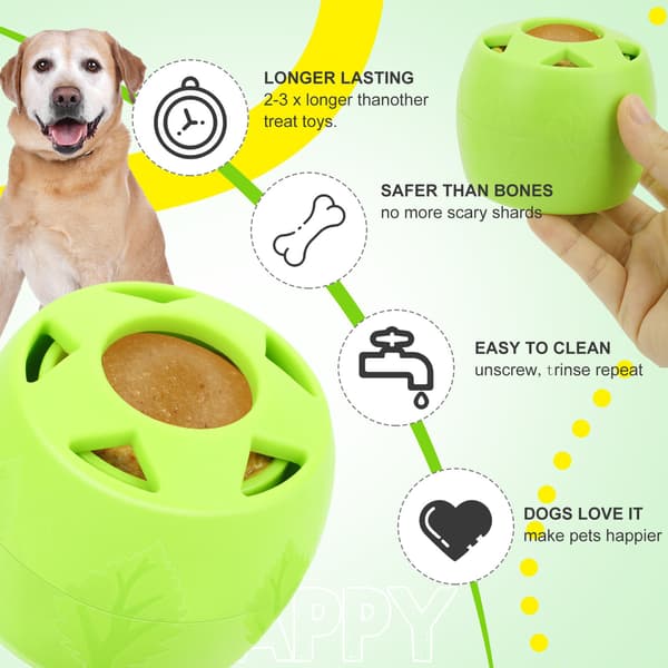 Hundgodis-leksaksboll, gräsgrön, bitring i gummi och silikon för valpar