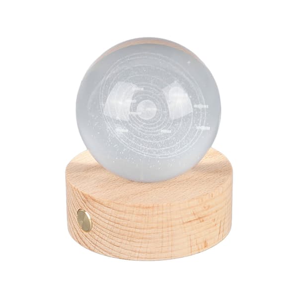3D Krystalkugle Natlampe, 6 cm, Lysende Solsystem Astronomi Skulptur, Klar Rund