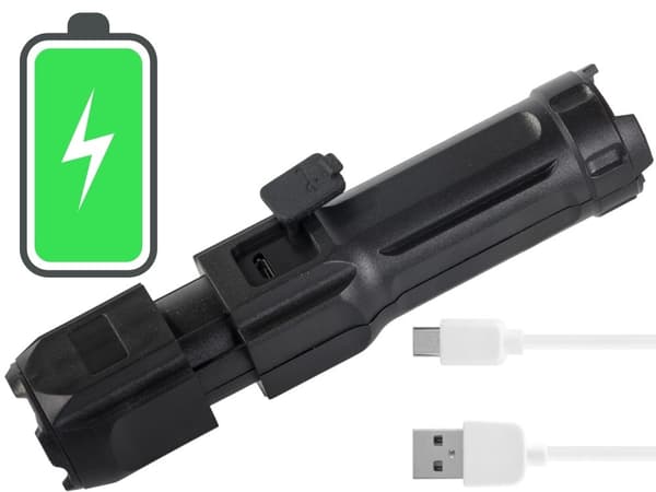 Ladattava taktinen taskulamppu, XPE LED, zoomattava, 3 tilaa, Micro USB, tehokas