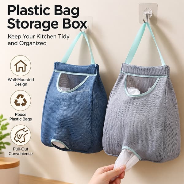 Väggmonterad förvaringslåda för plastpåsar, grå, utdragbar hållare för soppåsar Gray-Upgraded