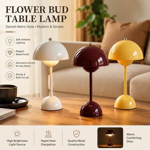 Retro Blomknopp Bordslampa, Metall, Modern Enkel Design, Nattlampa för Vardagsrum Sovrum Yellow