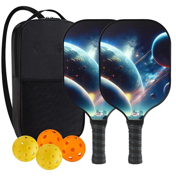 Pickleballset, glasfiberracketar, 2-racket, 4 bollar, bärväska, flerfärgad