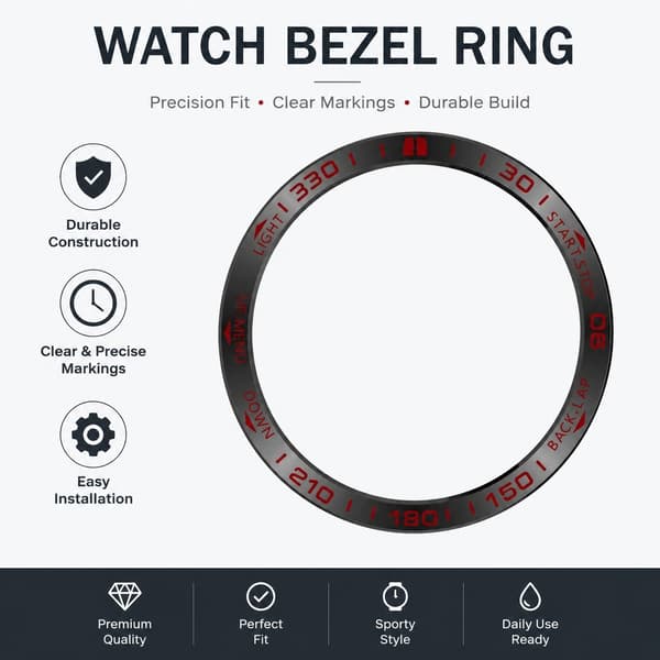 Bezel kompatibel med Garmin Tactix 8 51mm Solar, Sort & Rød Racing Edition, Rustfrit Stål
