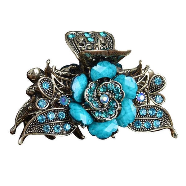 Retro Blomst Hårklype Rhinestone Hårklype Hårtilbehør Blue