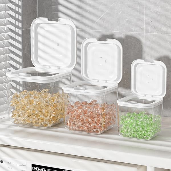 Förvaringslåda för tvättmedel, 2,5L fyrkantig liten, trycköppning, transparent plast, fuktsäker 6L Rectangular Medium