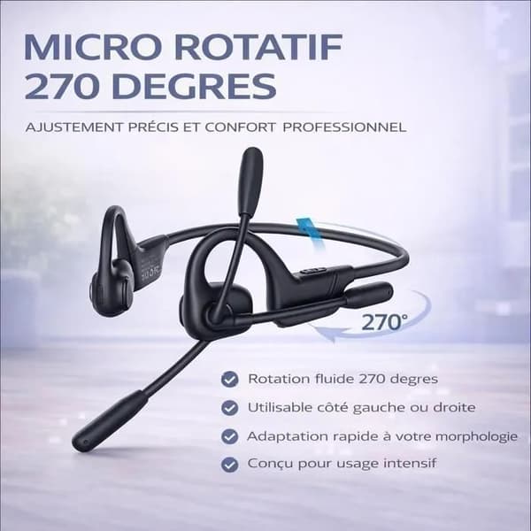 Bluetooth Bone Conduction Hovedtelefoner, Støjreducerende Mikrofon, 10 Timers Batteri, Sort