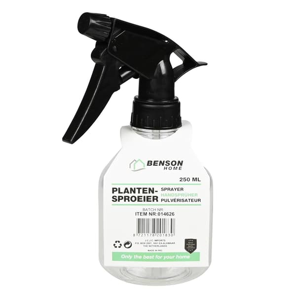 Sprayflaske 250 ml, Transparent med Sort Sprøjtehoved, Planteforstøver