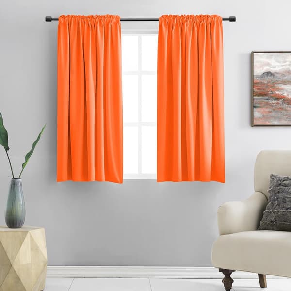 Helt mörkläggande gardiner 100 % opaka, svart sidenpolyester, värmeisolering, sovrum & kök 52x54 in Bright Orange