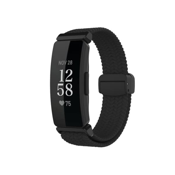 Nylon urrem til Fitbit Inspire 3, sort, blødt vævet, sikker magnetisk lukning Black