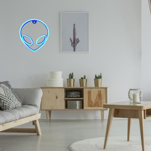 Alien Neonskylt, Blå, Batteri-/USB-driven, Väggmonterad Dekorativ Nattlampa
