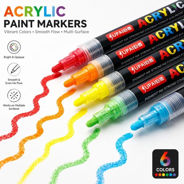 Akrylfärgpennor, 12-pack, Vattentäta, 4 mm spets, för sten, trä, glas, duk