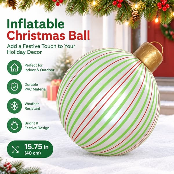 Oppustelig julekugle-dekoration 40 cm, vandtæt PVC-pynt til haven Green