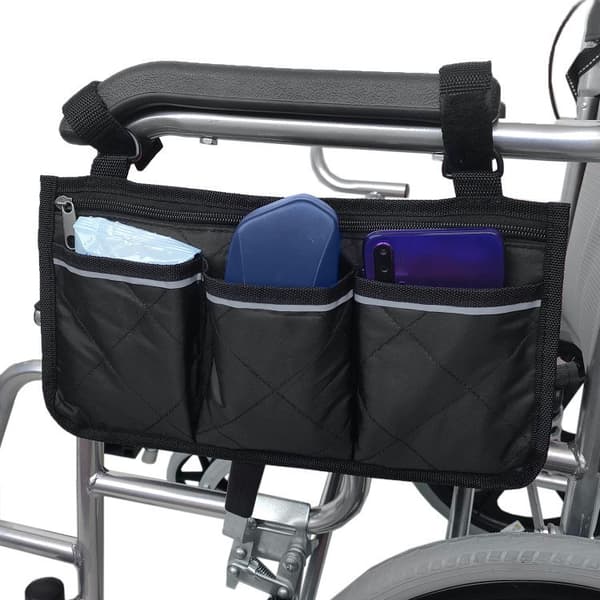 Opbevaringstaske til kørestol, sort, polyester, multi-lomme organizer til mobilitet Black