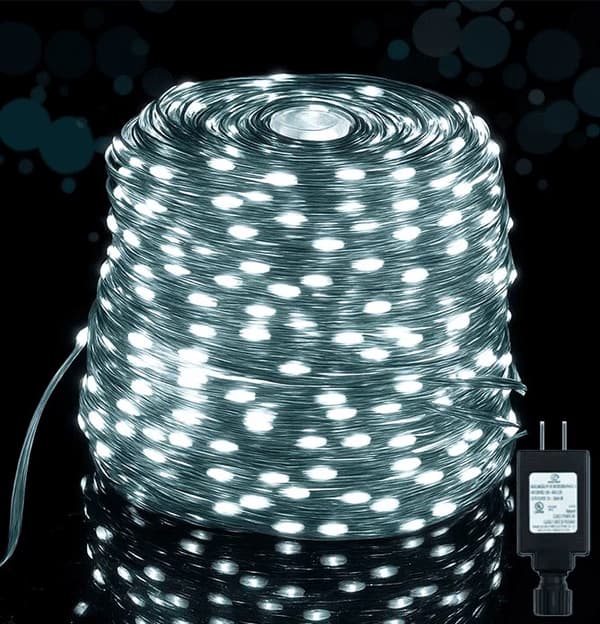 Utendørs og innendørs julelyslenke, 33 meter 300LED, varmhvit, glitrende, 8 moduser, vanntett-30M White