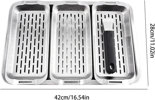 Set med 2 rektangulära grillkorgar, rostfritt stål, non-stick, låg kant, platt botten