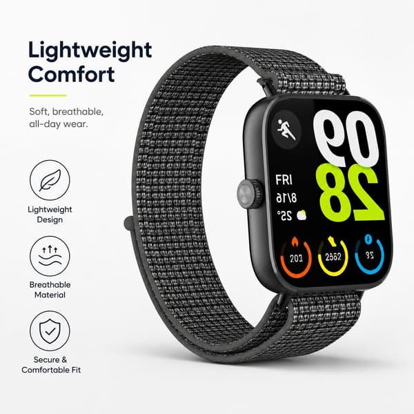 Flätat nylonarmband för Redmi Watch 5/4, grå, justerbart, andningsbart