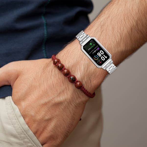 Rustfrit Stålrem til Huawei Band 10/9/8, Sort, Justerbart Metalarmbånd