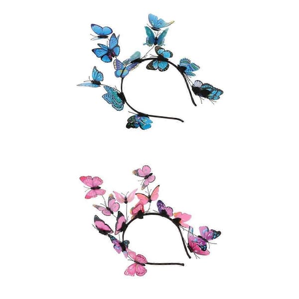 2x Dame Sommerfugl Hodebånd Hårbånd Brude Party Scene Hodeplagg Blue+Pink