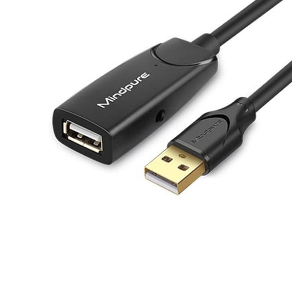 USB 2.0 forlængerkabel med chip, 30m, sort, til tastatur, mus, flashdrev