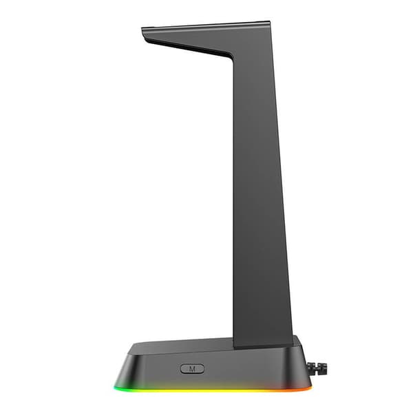 Hovedtelefonstativ med RGB-belysning, USB-hub, skridsikker base, sort