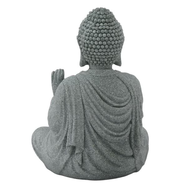 Grön sandsten Buddha-staty, sittande buddhistisk figurprydnad för vardagsrum och innergård