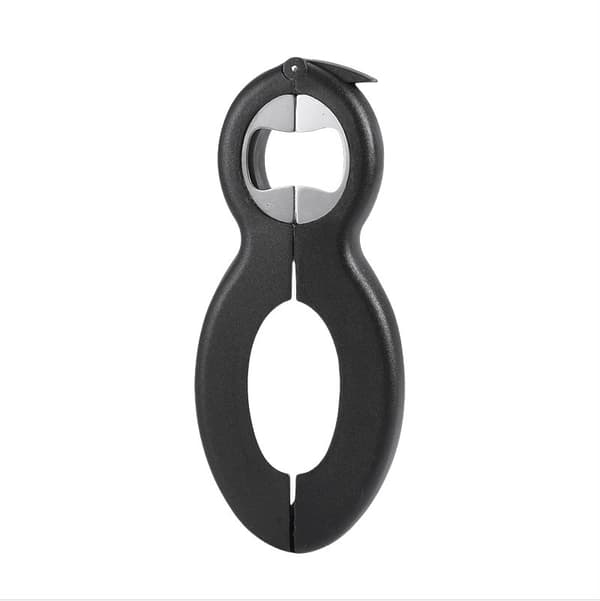 Multiåbnersæt, krukke-, flaske- og dåseåbner, ergonomisk, skridsikkert greb, sort grå
