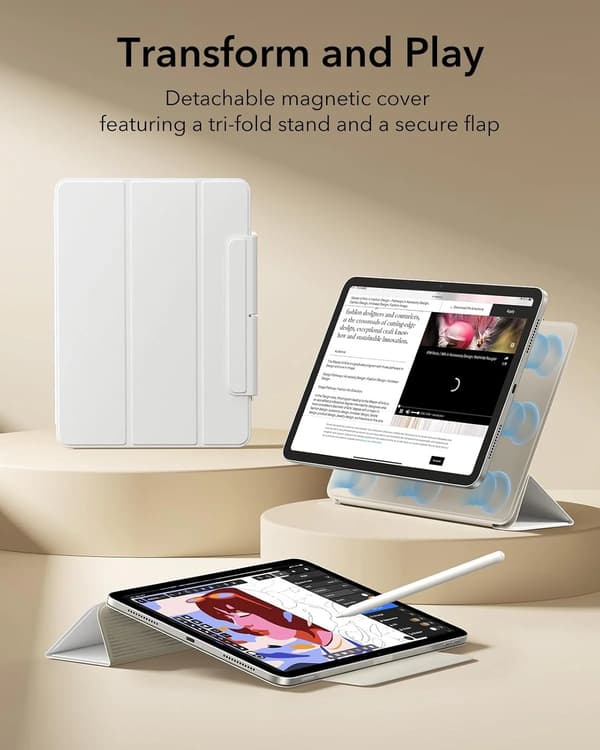 Smal trefaldig magnetisk fodral för iPad Air 13 tum M4/M3/M2 2024-2026 - Vit, stöder Pencil Pro