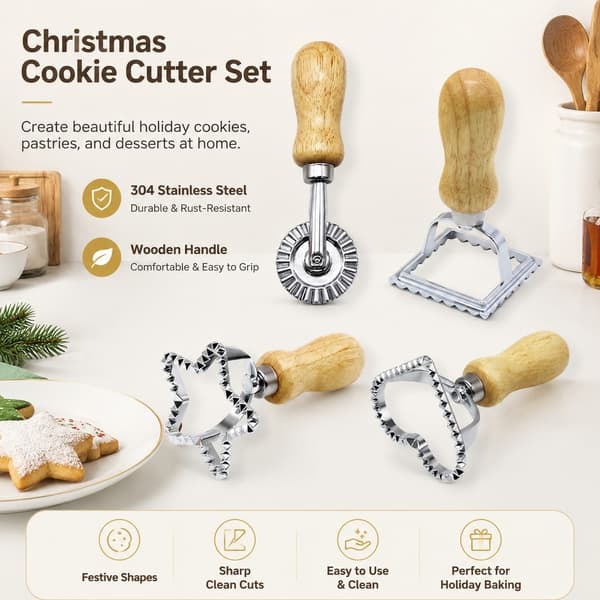 Julekageudstikkersæt, kagerullekniv i rustfrit stål, bageværktøj til julekager Christmas gloves