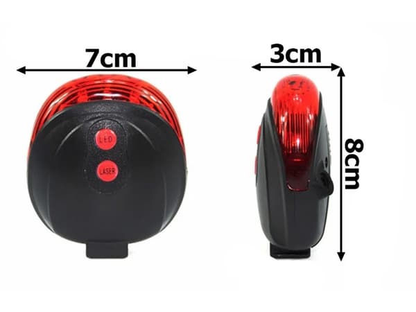 5 LED Laser Line Cykelbaglygte, Rød Laser, Sort, Universal Montering, Trafiksikkerhed