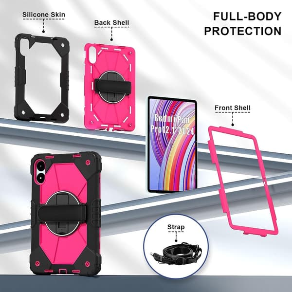 Etui til Xiaomi Redmi Pad Pro 12.1 2024, støtsikkert anti-fall, svart/rosa