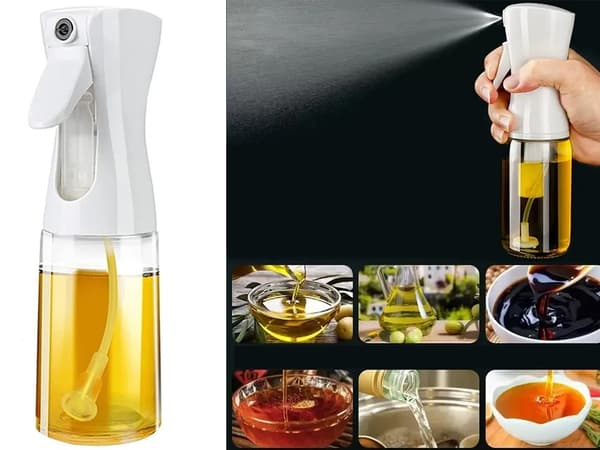 Oljeforstøver 200 ml, glassflaske, hvit, fin tåke for matlaging, salat, grilling
