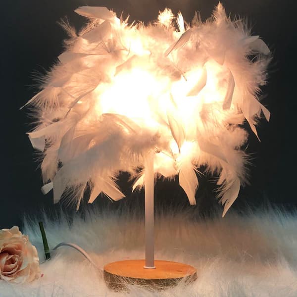 Fjäderbordslampa, vit, lyxig sänglampa för sovrum, vardagsrum, fest, bröllopsdekoration
