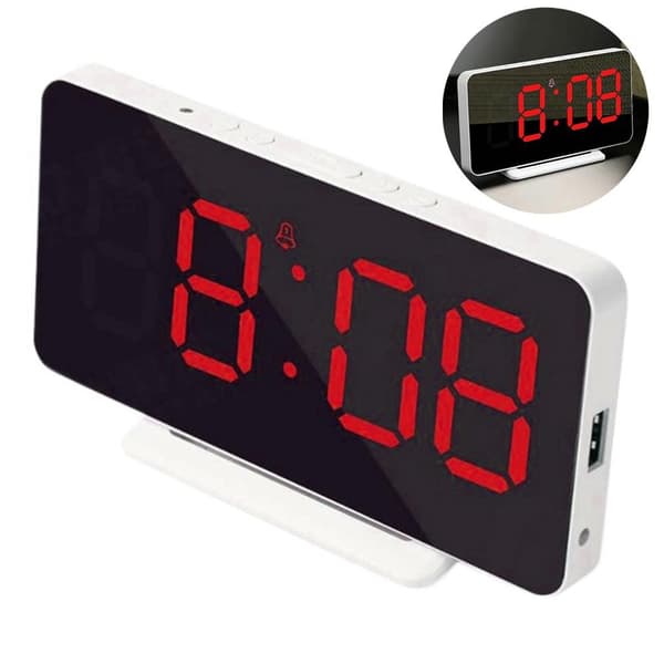 LED Spejl Vækkeur, Justerbart Sengelampeur med Elektronisk Display