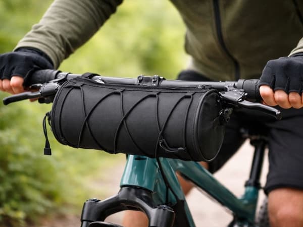 Cykelstyrstaske, Sort, Vandafvisende Polyester, Opbevaring til Telefon og Pung, Justerbar Rem