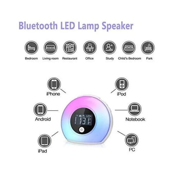 Bluetooth-kaiutin yövalolla, herätyskellolla, säädettävällä kirkkaudella ja väritiloilla