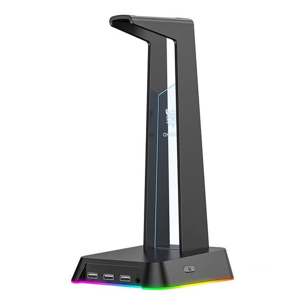 Hovedtelefonstativ med RGB-belysning, USB-hub, skridsikker base, sort