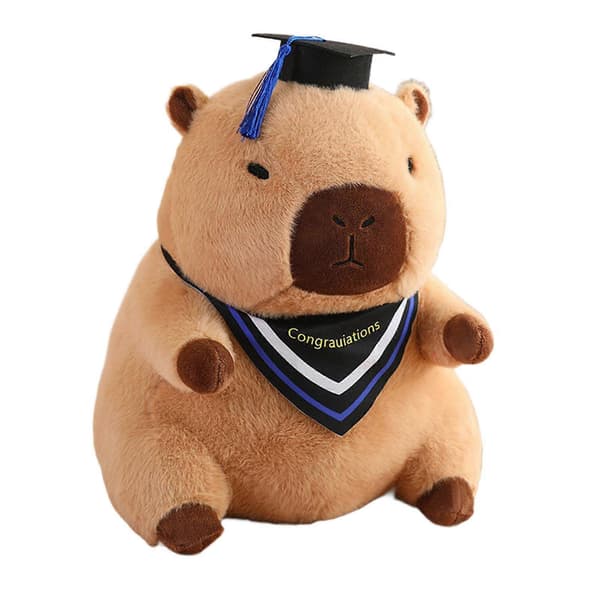 Dimittend Capybara Plyslegetøj med Bachelorhat, Dimittendgaver til Børneværelset 30cm blue collar