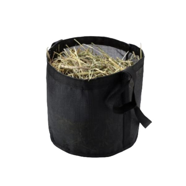 Justerbar hästfoderpåse med nackrem, svart, storlek L, nylon, minskar spill