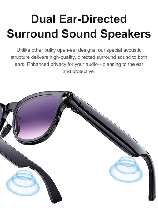 Smarte briller med videooptagelse, Bluetooth-lyd, USB, digitale, solbrillestil