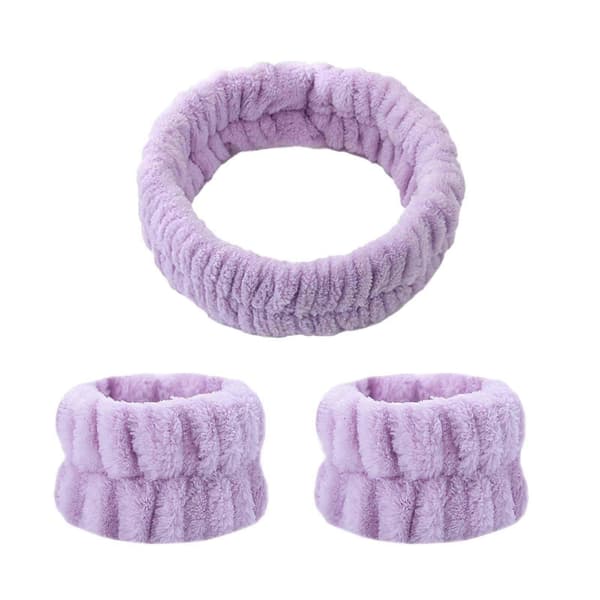 Gjenbrukbart Spa Hodebånd Håndleddsvaskebånd Ansiktsvask Sett Inkluderer 1 Mikrofiber Light Violet