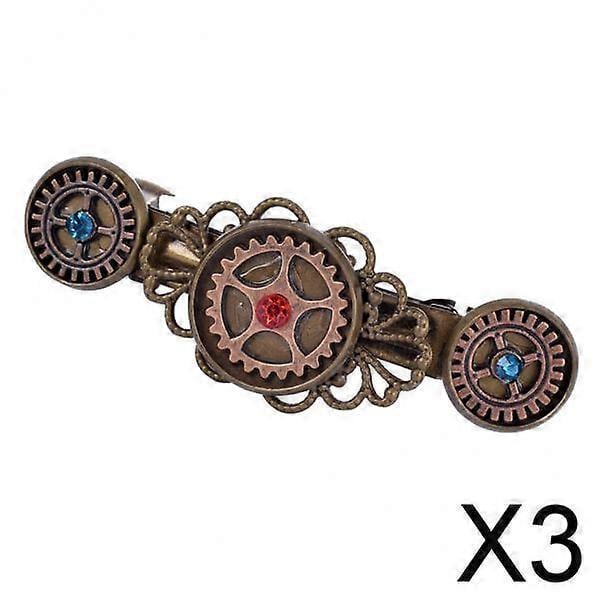 Glitrende Krystal Gear Hårklemme til Steampunk 3 Pcs