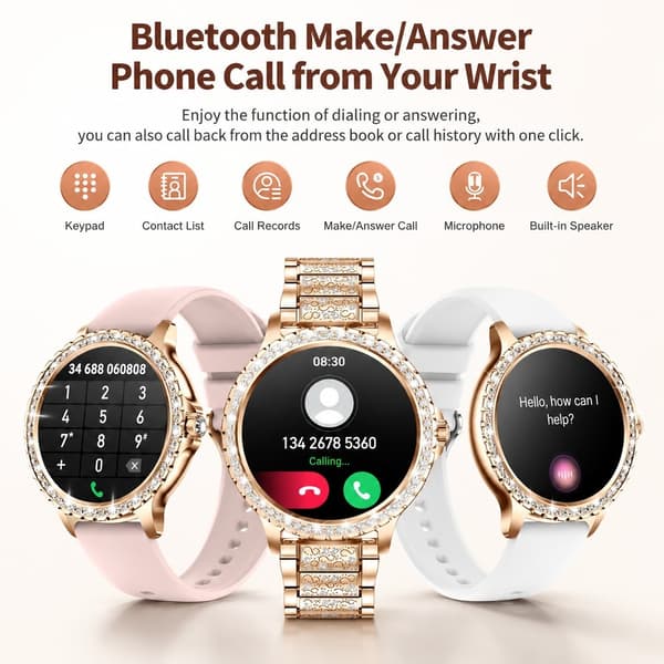 Dam Smartwatch 1.32\" HD Diamant, Bluetooth-samtal, 120+ Sporter, Puls, SpO2, Sömnspårare, iOS/Android