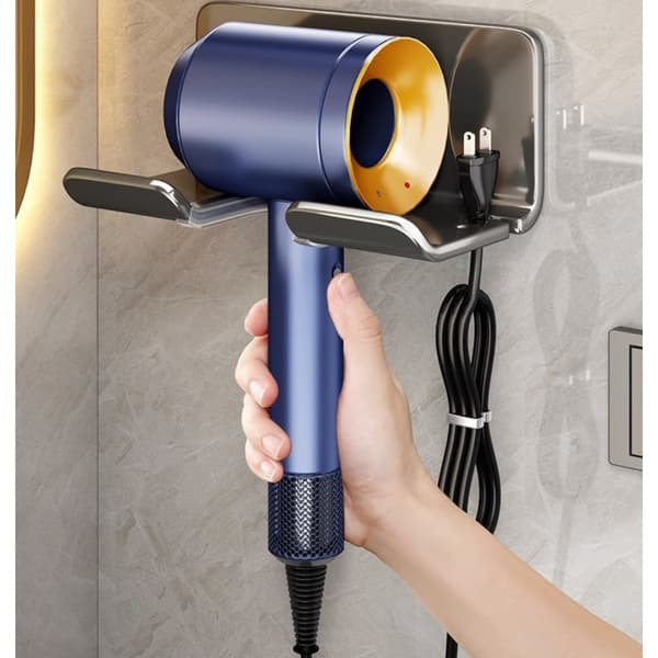 Vægmonteret hårtørrerholder, rustfrit stål, selvklæbende, ingen boring, kompatibel med Dyson