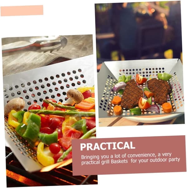 2-delade Churrasco-korgar i ståltråd, multifunktionella för grillning av grönsaker och servering