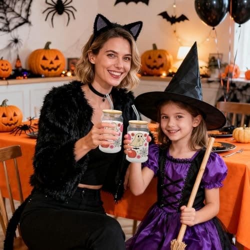 Halloween-glas med lock och sugrör, pumpaspökmugg, 400 ml