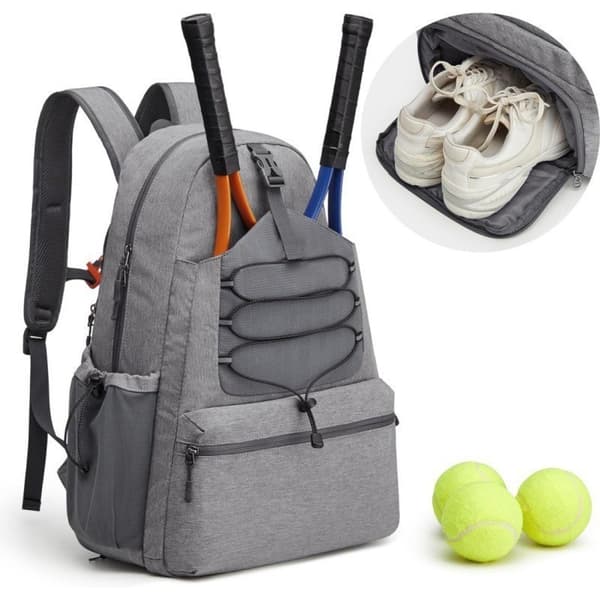 Tennisketchertaske med skorum, grå, rummer 4 ketchere, polyester, rummelig Grey