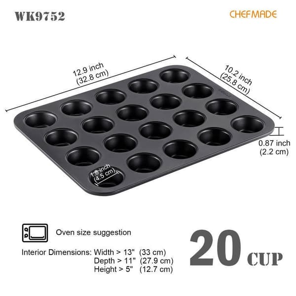 Non-Stick Mini Muffinsform, Svart, 20-Håls, Bakplåt i Kolstål