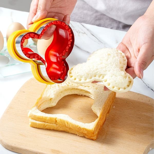 Lomme-sandwich skjæreform, rustfritt stål, gul, brødskivekjeks-kutter, preging