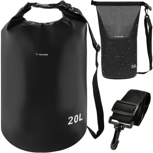 Vandtæt Tørpose 20L, Sort, PVC, Kraftig, til Camping, Kajakroning, Vandring 20L